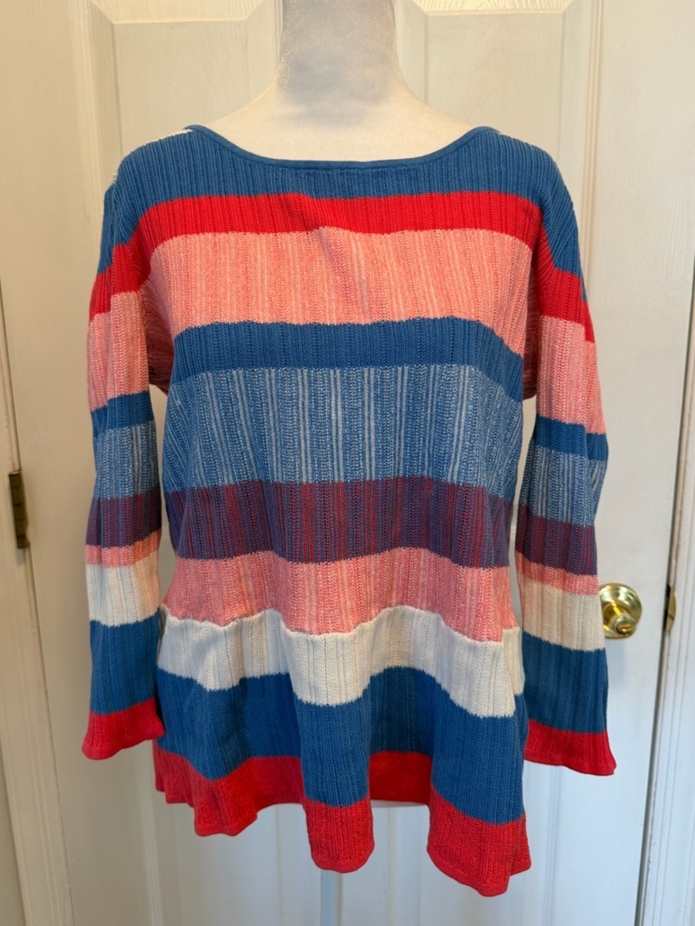 Southern Tide Rosalie Peplum Top Charting Blue Stripe Knit Sweater Size M NWT - Picture 2 of 10